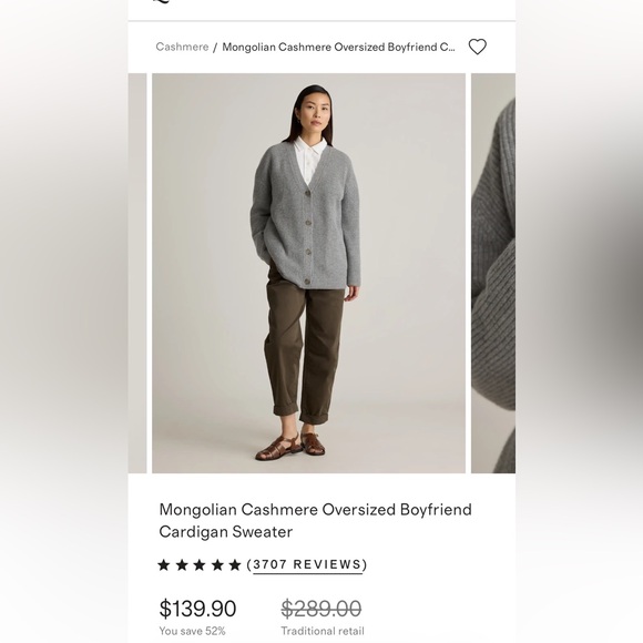 Quince Light Gray Mongolian Cashmere Oversized Cardigan - Picture 2 of 8